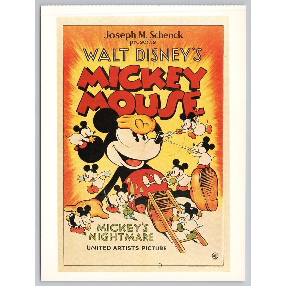 Vintage Walt Disney Mickey Mouse Nightmare 1932 Postcard Running Press 1991 A7